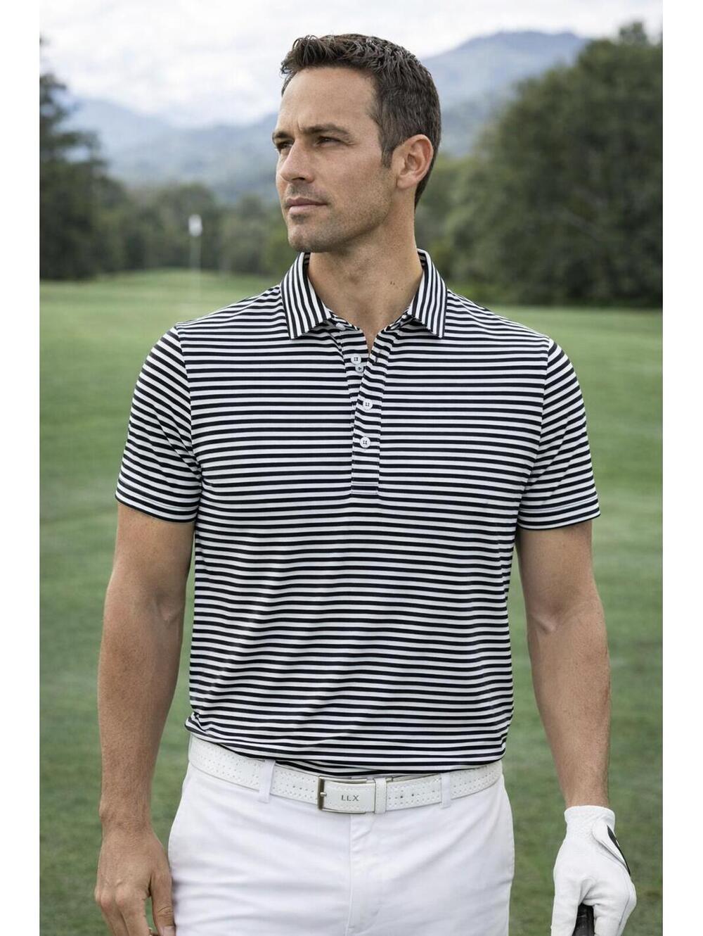 Polo Ralph Lauren RLX Men Striped Golf Polo Black White Performance Shirt Large